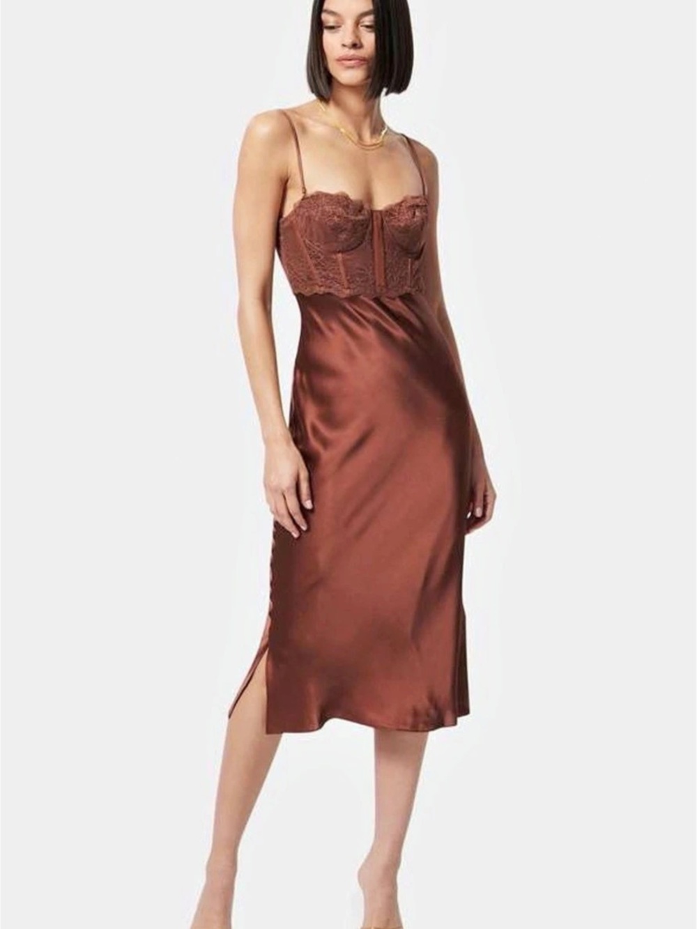 Cami NYC Lace Bodice Midi Dress in Brown Size 2 NWT